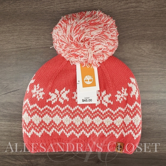 BUNDLE ‐ 2 Timberland Hats Beanies Multi Fair Isle Pompom Knit Outdoor NWT - Picture 7 of 15